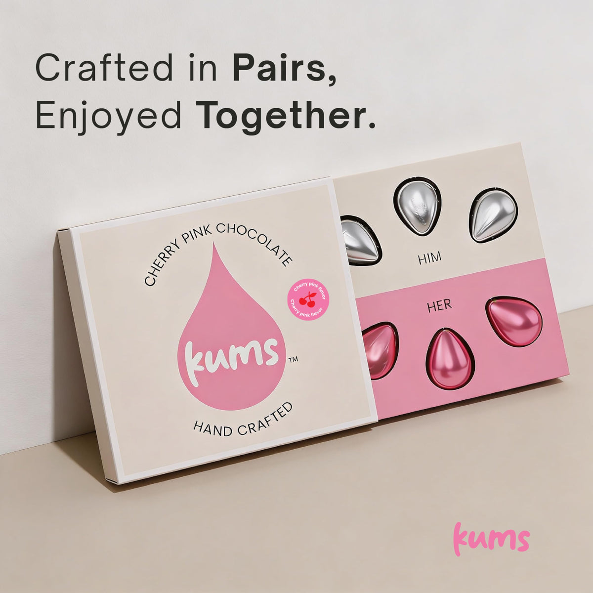 Kums Pink Cherry Rose Chocolate Tabs individually wrapped pieces on a shared platter
