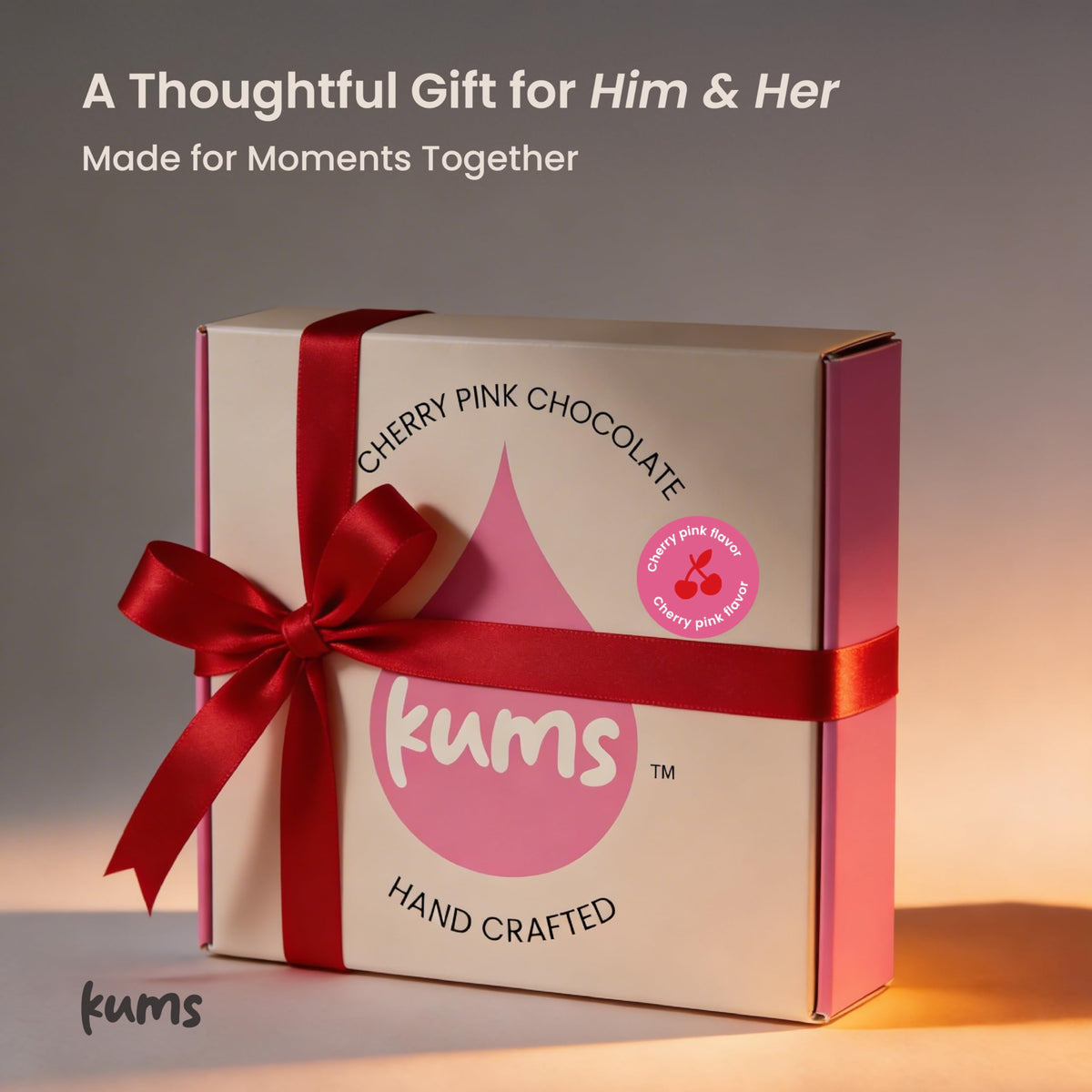 Kums Pink Cherry Rose Chocolate Tabs vegan-safe label on package