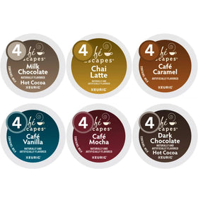 KUPIX coffee variety sampler box showing six Café Escapes flavors for Keurig brewers.