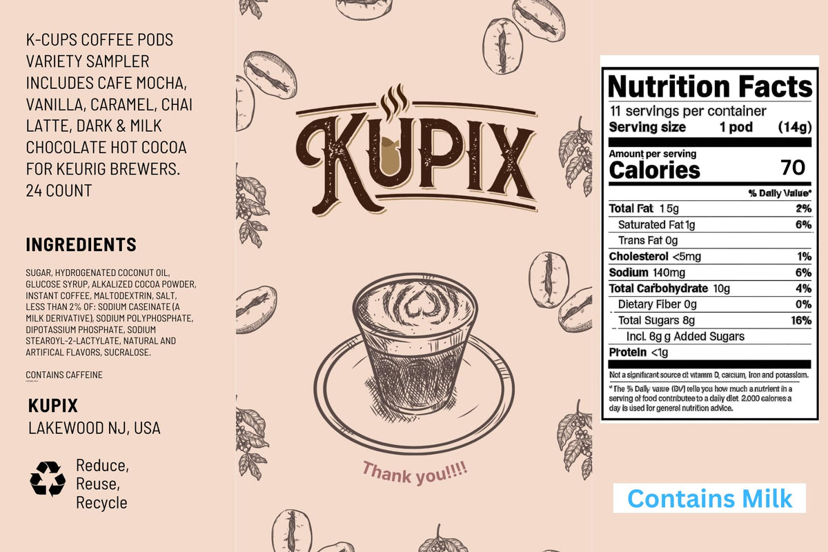 KUPIX gift-box packaging presentation emphasizing ready-to-gift coffee and hot cocoa variety.