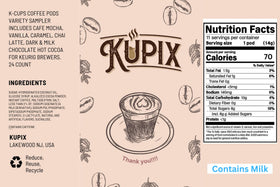 KUPIX gift-box packaging presentation emphasizing ready-to-gift coffee and hot cocoa variety.