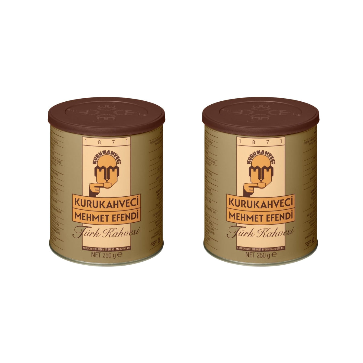 Kurukahveci Mehmet Efendi two-pack Turkish coffee ready for sharing with guests.