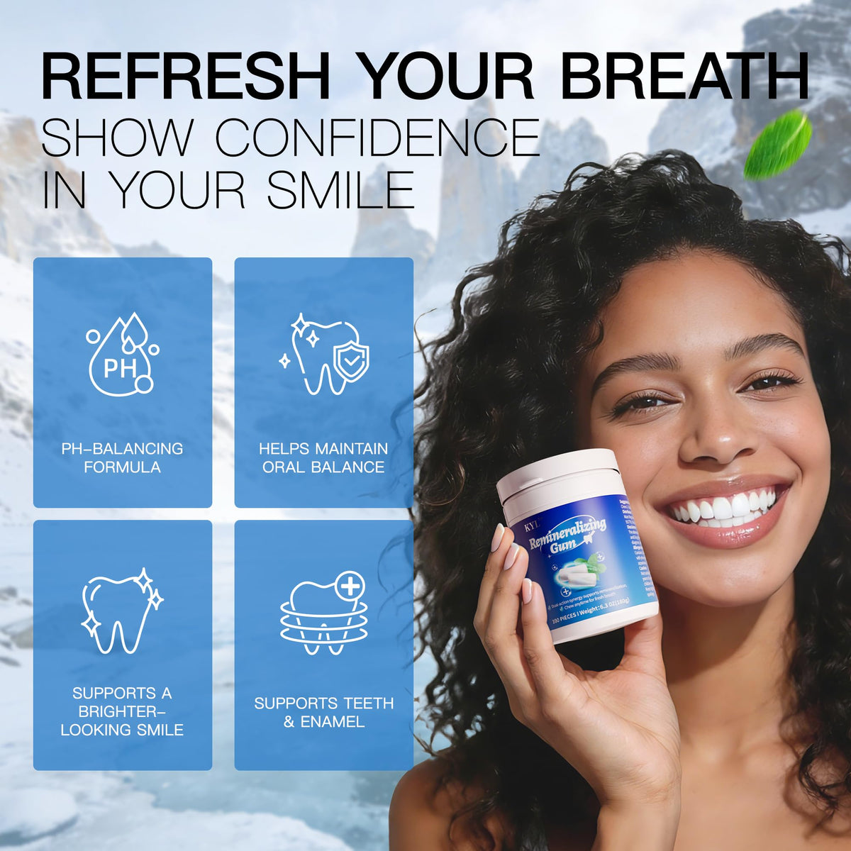 KYL mint-flavor gum provides lasting fresh breath for daily use.