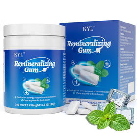 KYL remineralizing gum packaging shows a compact travel bottle for on-the-go care.