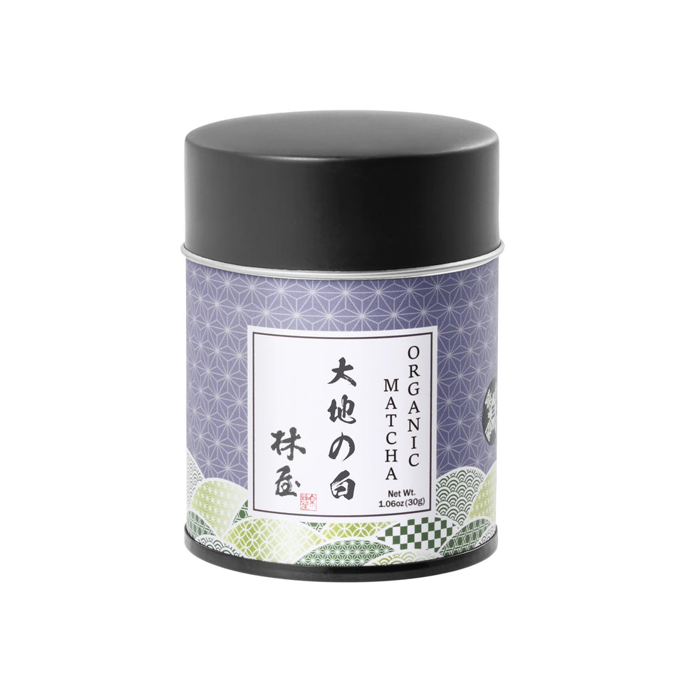 KYOHAYASHIYA Daichi ceremonial matcha tin closeup, ideal for traditional whisking rituals.