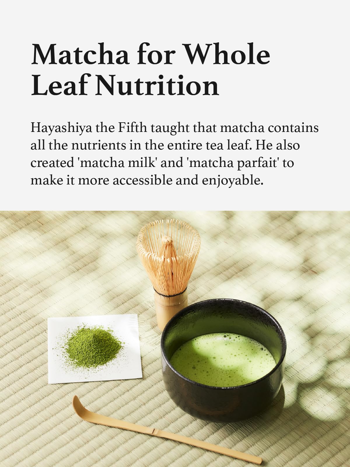 KYOHAYASHIYA matcha powder scoop measuring a precise serving for whisking