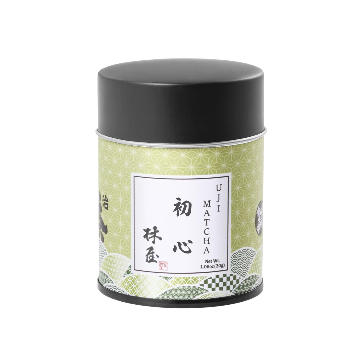 KYOHAYASHIYA Shoshin matcha tin front for authentic tea rituals.