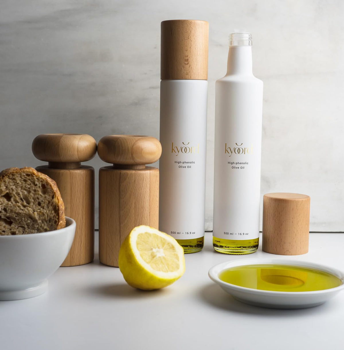 Kyoord opaque-white-bottle storage image signals dark, cool storage to maintain quality.