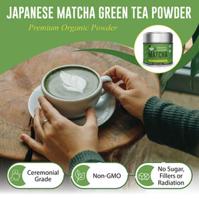 Kyoto Dew Matcha label highlights the five Uji cultivars blend.