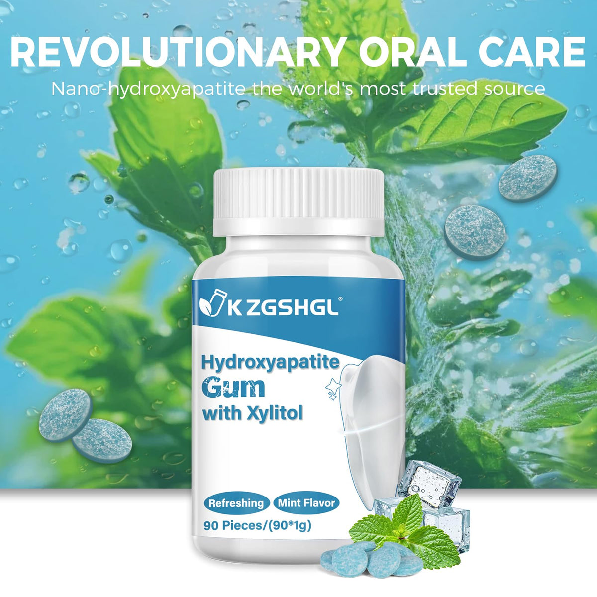K ZGSHGL hydroxyapatite enamel-support gum highlights non-nano mineral delivery for everyday use.