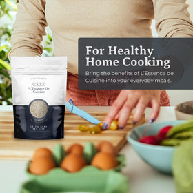 L'Essence De Cuisine grey sea salt in a kitchen scene, inspiring everyday seasoning