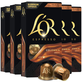 L'OR espresso capsules Colombia 50-count in aluminum pack for rich crema.