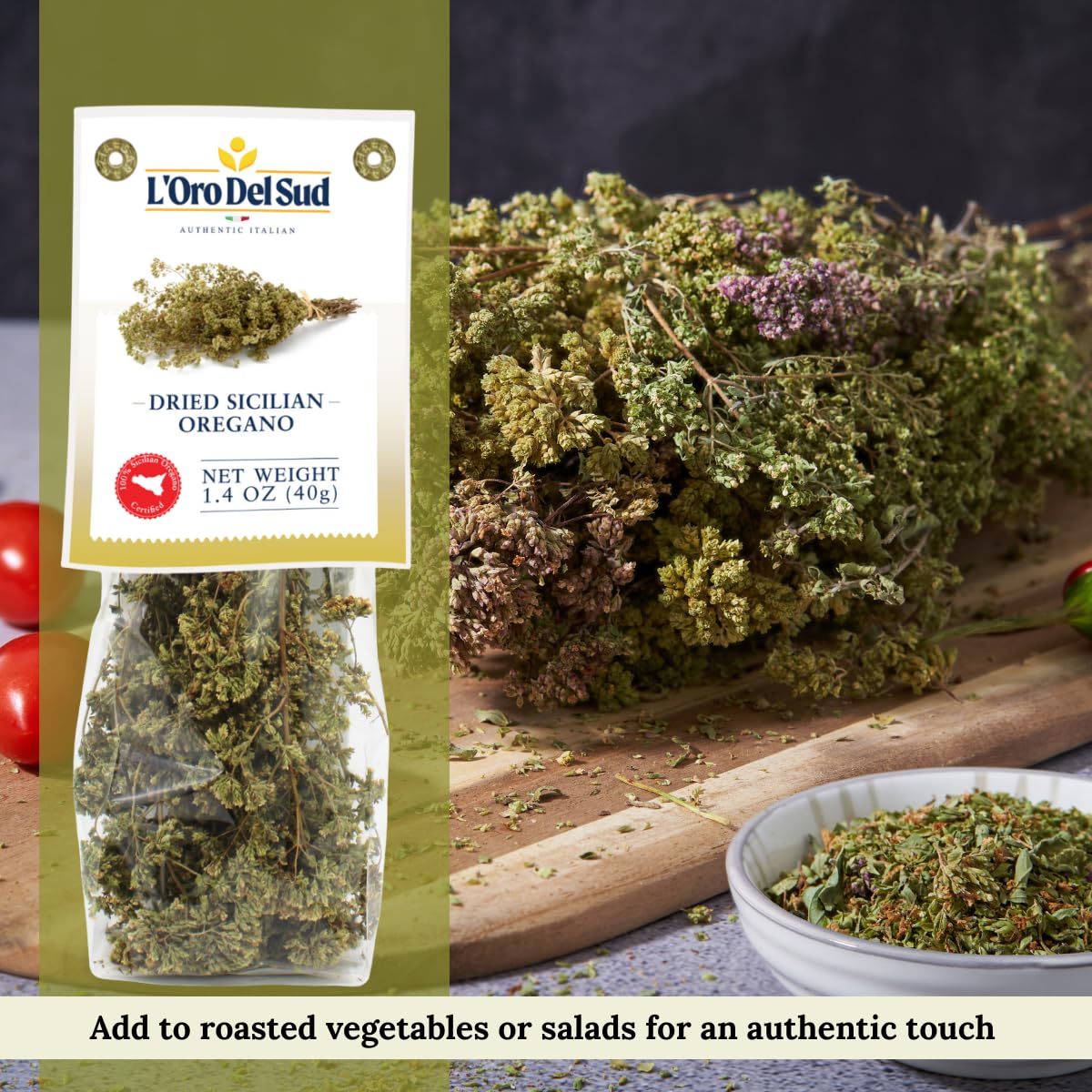 L'Oro Del Sud dried oregano leaves on stem deliver concentrated aroma