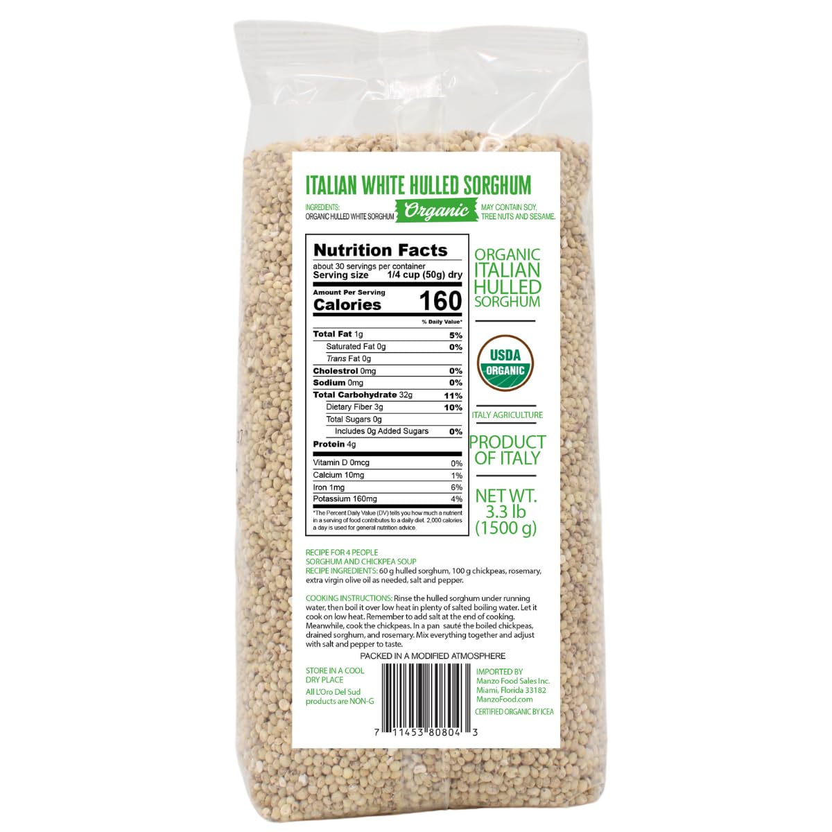 L'Oro Del Sud white hulled sorghum cooked bowl, versatile base for salads and sides