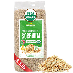 L'Oro Del Sud organic Italian white hulled sorghum packshot, ideal pantry staple for wholesome meals