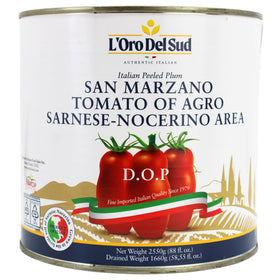 L'Oro Del Sud San Marzano DOP tomatoes peeled close-up, ideal for rich Italian sauces