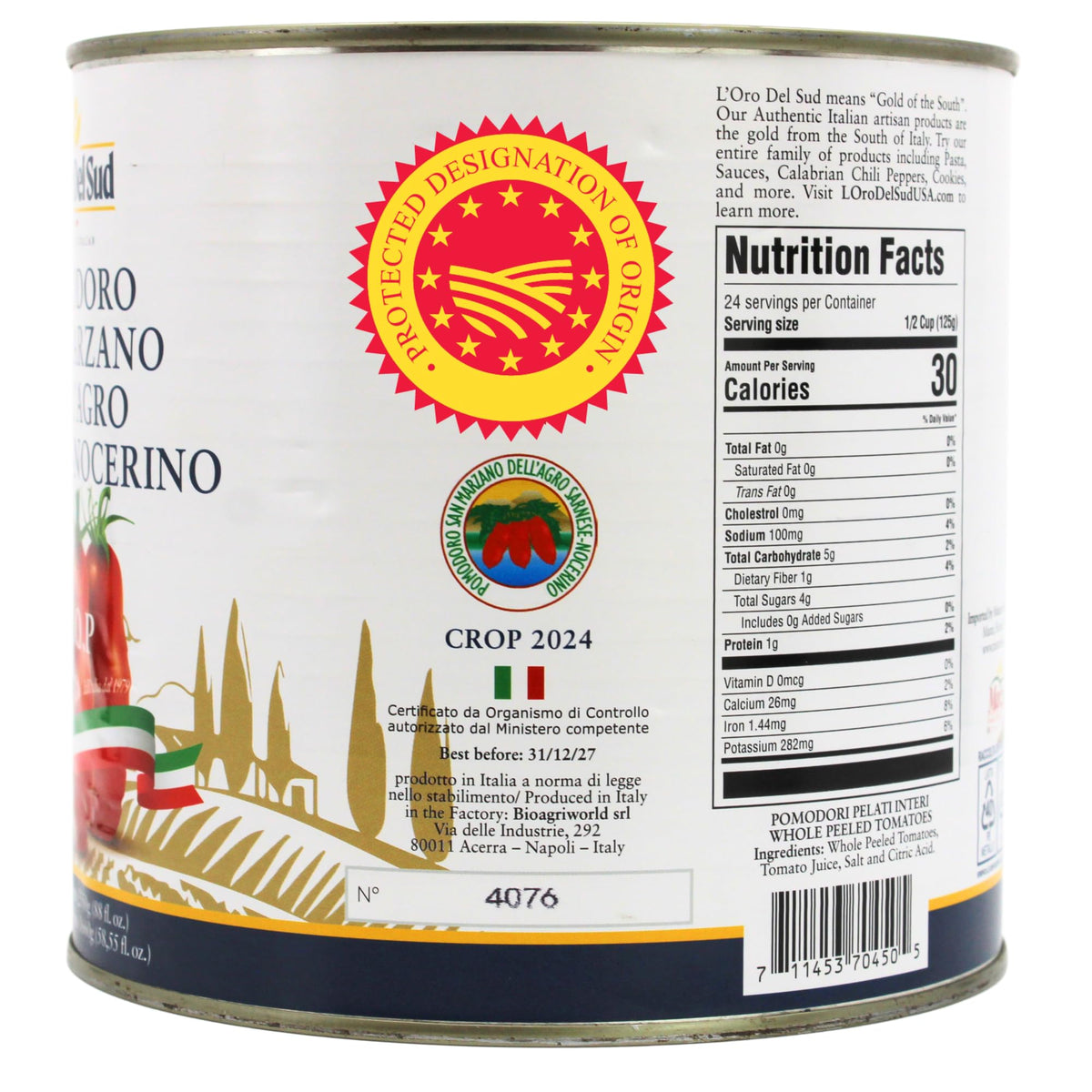L'Oro Del Sud San Marzano DOP whole tomatoes, convenient for bulk recipes