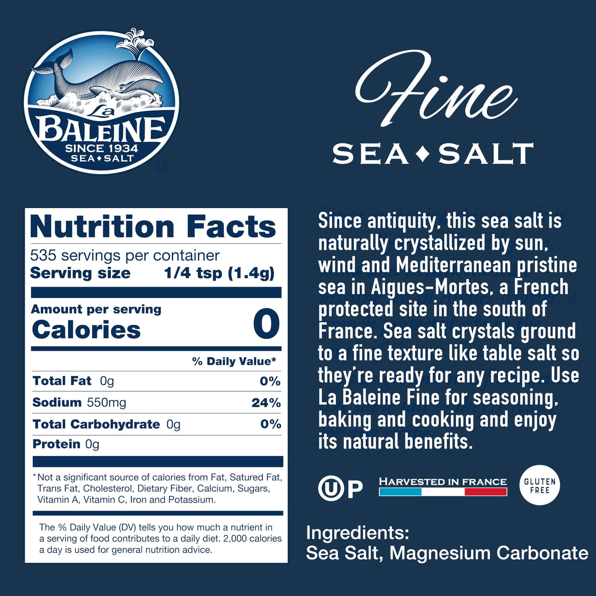 La Baleine coarse sea salt crystal pile for finishing crunch.