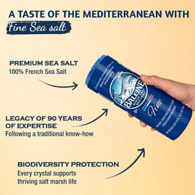 La Baleine coarse sea salt jar for robust flavor in cooking.