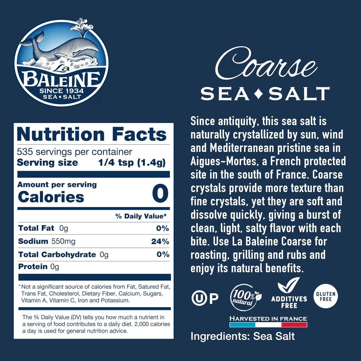 La Baleine fine sea salt jar for everyday kitchen use.