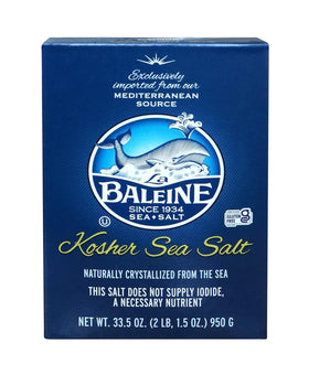 La Baleine Kosher Sea Salt jar displaying premium all-natural sea crystals for everyday cooking.