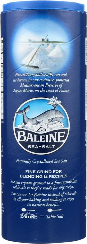 La Baleine sea salt canister grain-closeup captures fine mineral texture for seasoning precision.