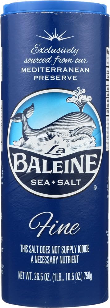 La Baleine sea salt canister open jar view shows fine grains for precise seasoning.