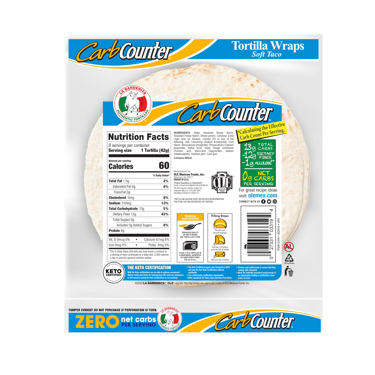 La Banderita Carb Counter keto-certified tortilla ready for wraps and tacos