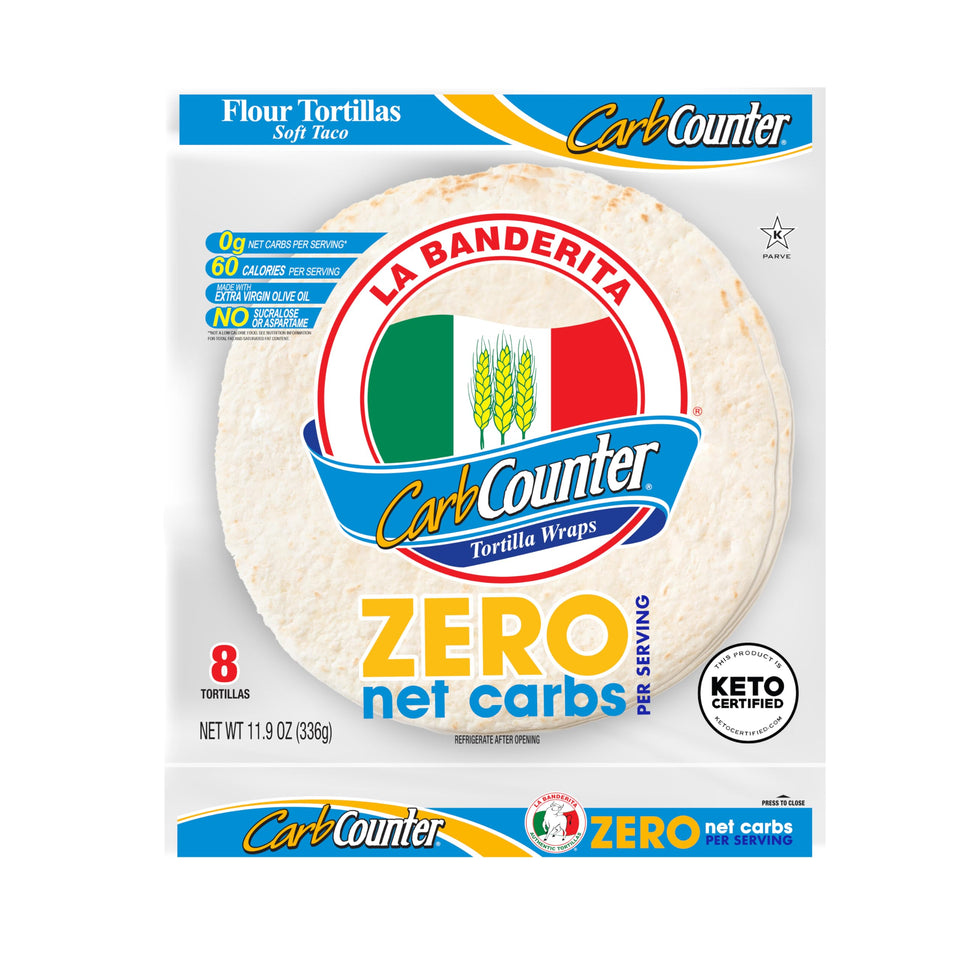 La Banderita Carb Counter zero-net-carbs tortilla on plate for keto meals