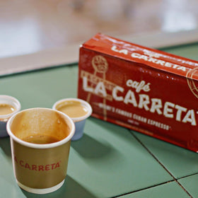 La Carreta espresso beside Cuban snacks for pairing inspiration