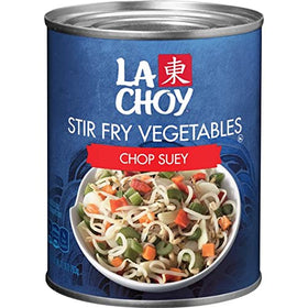 La Choy Chop Suey Vegetables can, colorful ready-to-use mix for quick dinners.