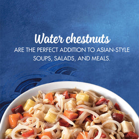 La Choy Sliced Water Chestnuts 12-pack on display, ideal pantry staple.
