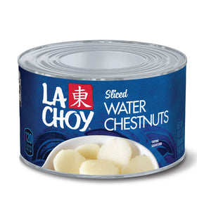 La Choy Sliced Water Chestnuts can, ready to add crunch to salads and stir-fries.