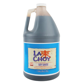 La Choy Soy Sauce label close-up enhances umami for cooking