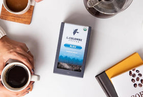 La Colombe Bleu coffee in a steaming mug for a rich cup.