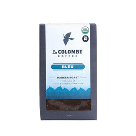 La Colombe Bleu organic dark roast coffee bag front highlighting seasonal beans.