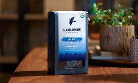 La Colombe Bleu packaging emphasizes sustainable sourcing and eco-friendly practices.