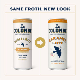 La Colombe Caramel Draft Latte can-side-view highlights smooth, ready-to-drink convenience.