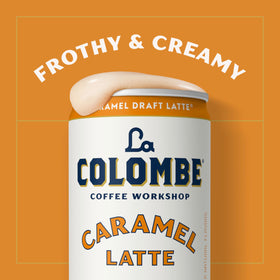 La Colombe Caramel Draft Latte label-detail showcases natural ingredients and non-GMO profile.