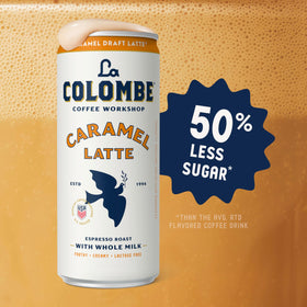 La Colombe Caramel Draft Latte pack-12-front signals great value for on-the-go mornings.