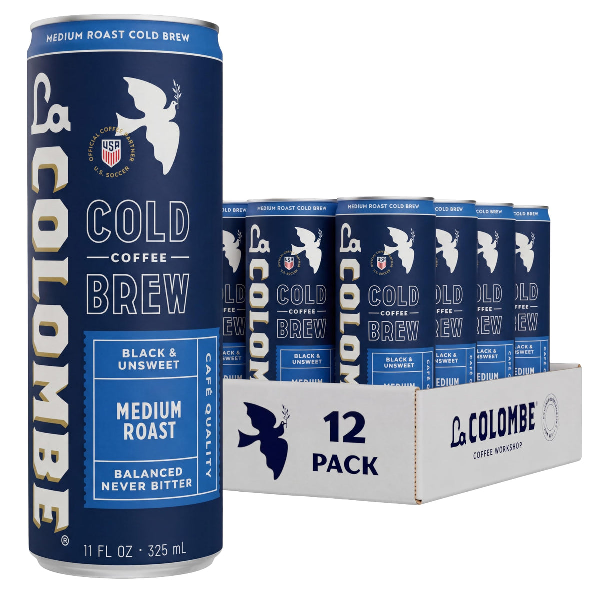 La Colombe Cold Brew Black can pour for cafe-quality flavor on the go.