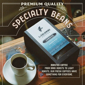 La Colombe Corsica packaging graphic emphasizing sustainable sourcing and flavor notes.