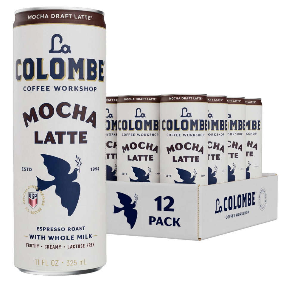 La Colombe Mocha Draft Latte can with creamy foam for on-the-go cafe experience