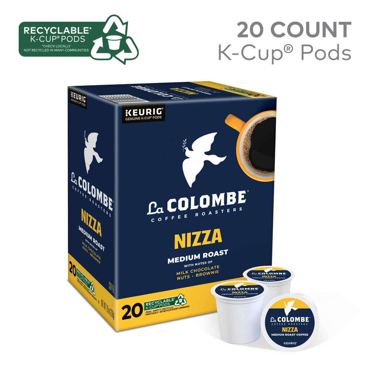 La Colombe Nizza K-Cup packaging shows recyclable pods for eco-friendly mornings