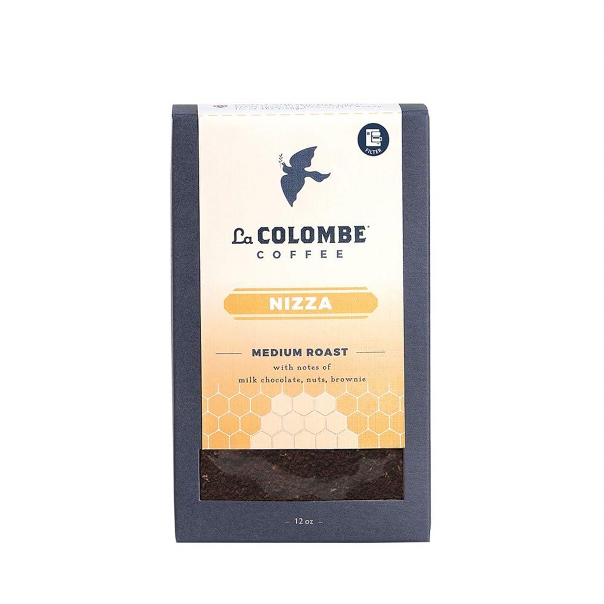 La Colombe Nizza medium roast ground coffee box highlights rich flavor for everyday drip.