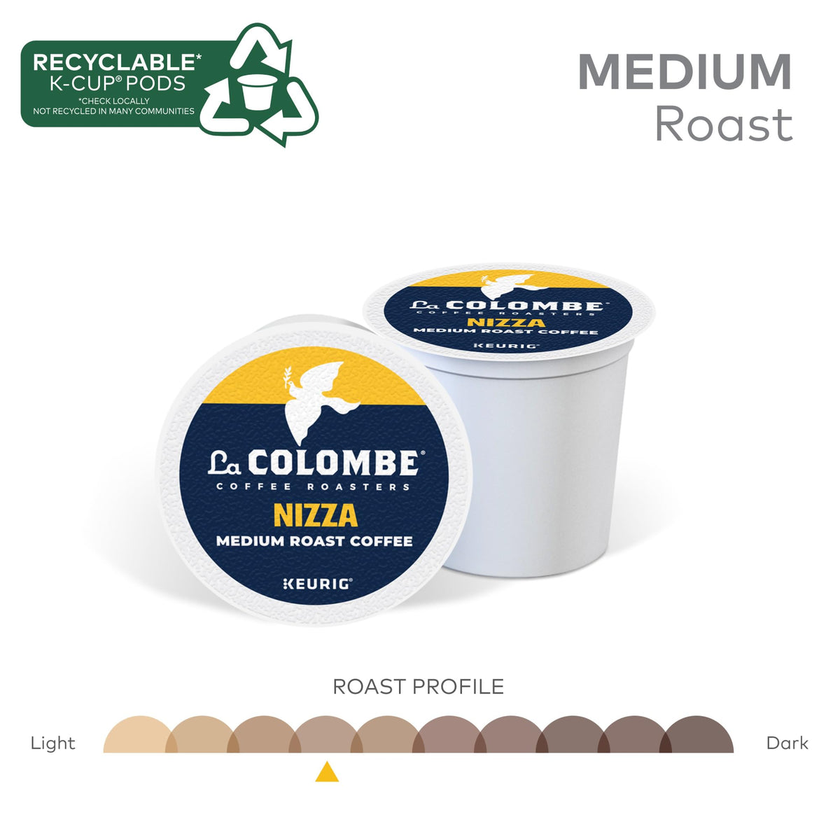 La Colombe Nizza recyclable K-Cup logo signals easy disposal after brewing
