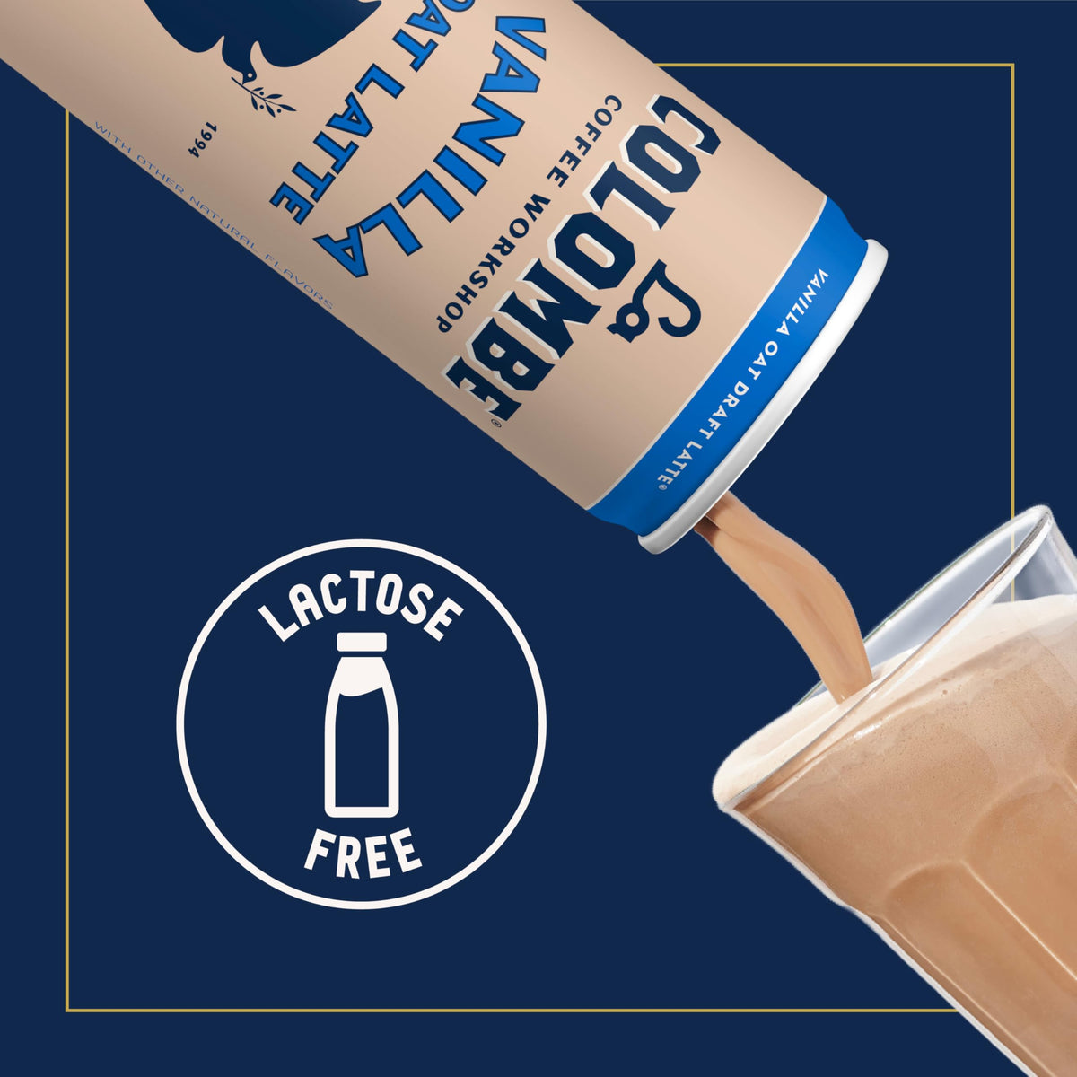La Colombe latte frothy close-up highlights airy foam and rich oatmilk sweetness.