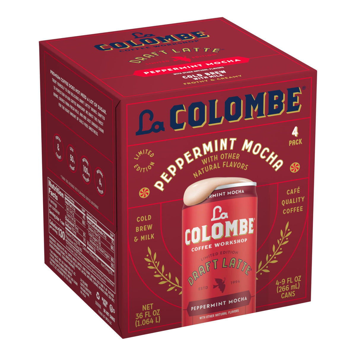 La Colombe Peppermint Mocha Draft Latte home cafe setting.