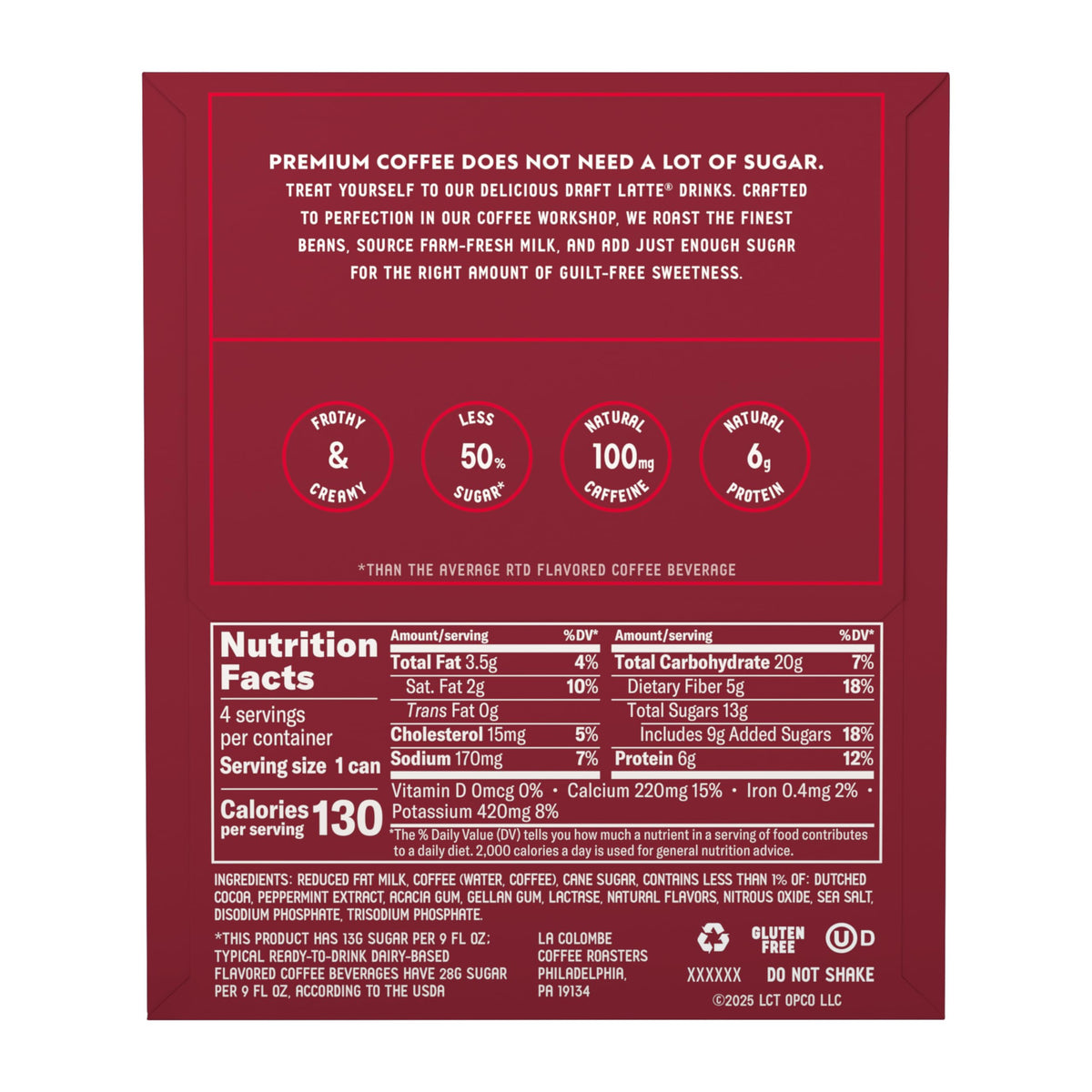 La Colombe Peppermint Mocha Draft Latte no artificial ingredients promise.