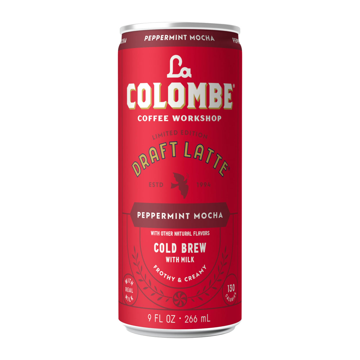 La Colombe Peppermint Mocha Draft Latte four-pack display.